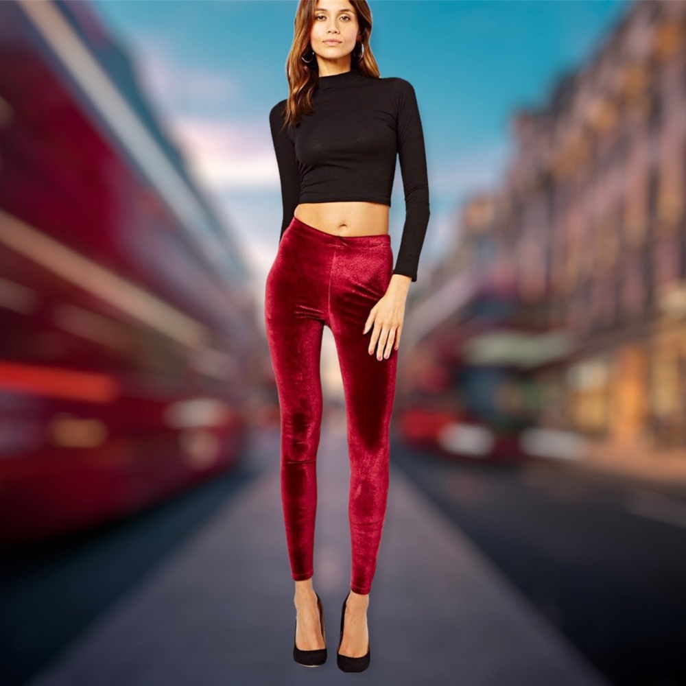 ASOS Red Velvet Leggings — Size 4